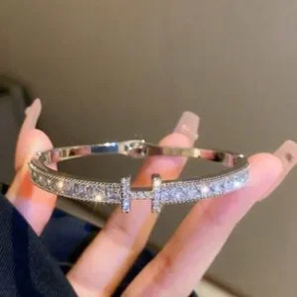Jewelry - Silver Plated Stainless Steel CZ Bangle Bracelet | Sparkling Statement Jewelry
